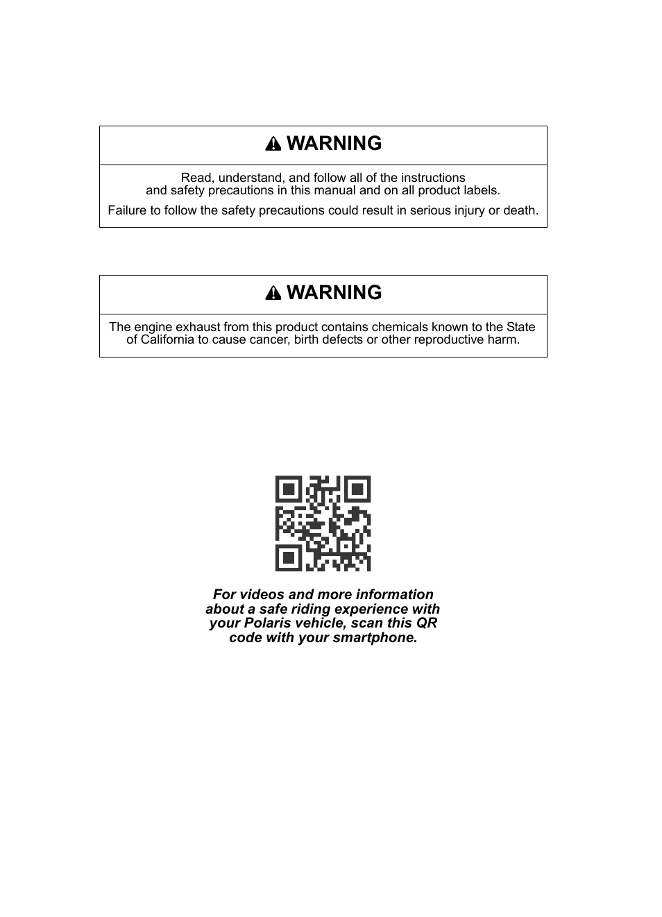Warning | Polaris 2016 Ranger ETX User Manual | Page 2 / 109