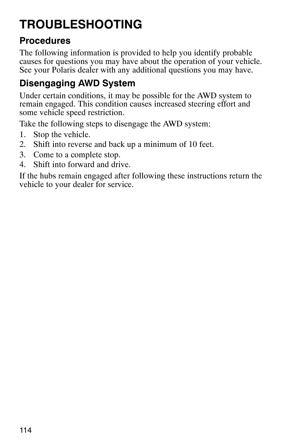 Troubleshooting | Polaris Series 10 Ranger 425 2x4 User Manual | Page 116 / 121