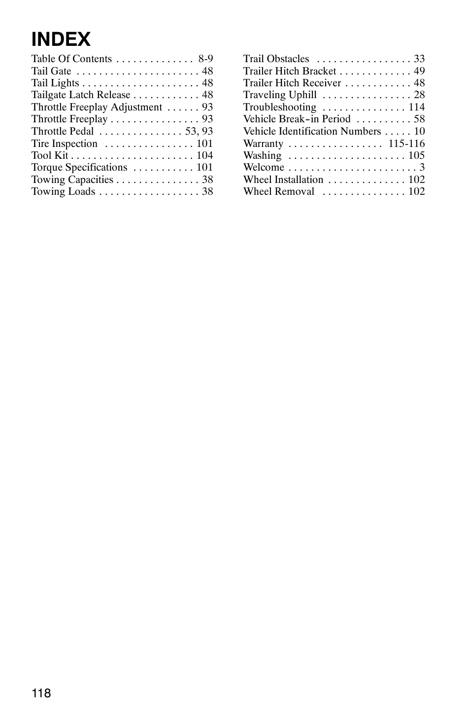 Index | Polaris Series 10 Ranger 425 2x4 User Manual | Page 120 / 121