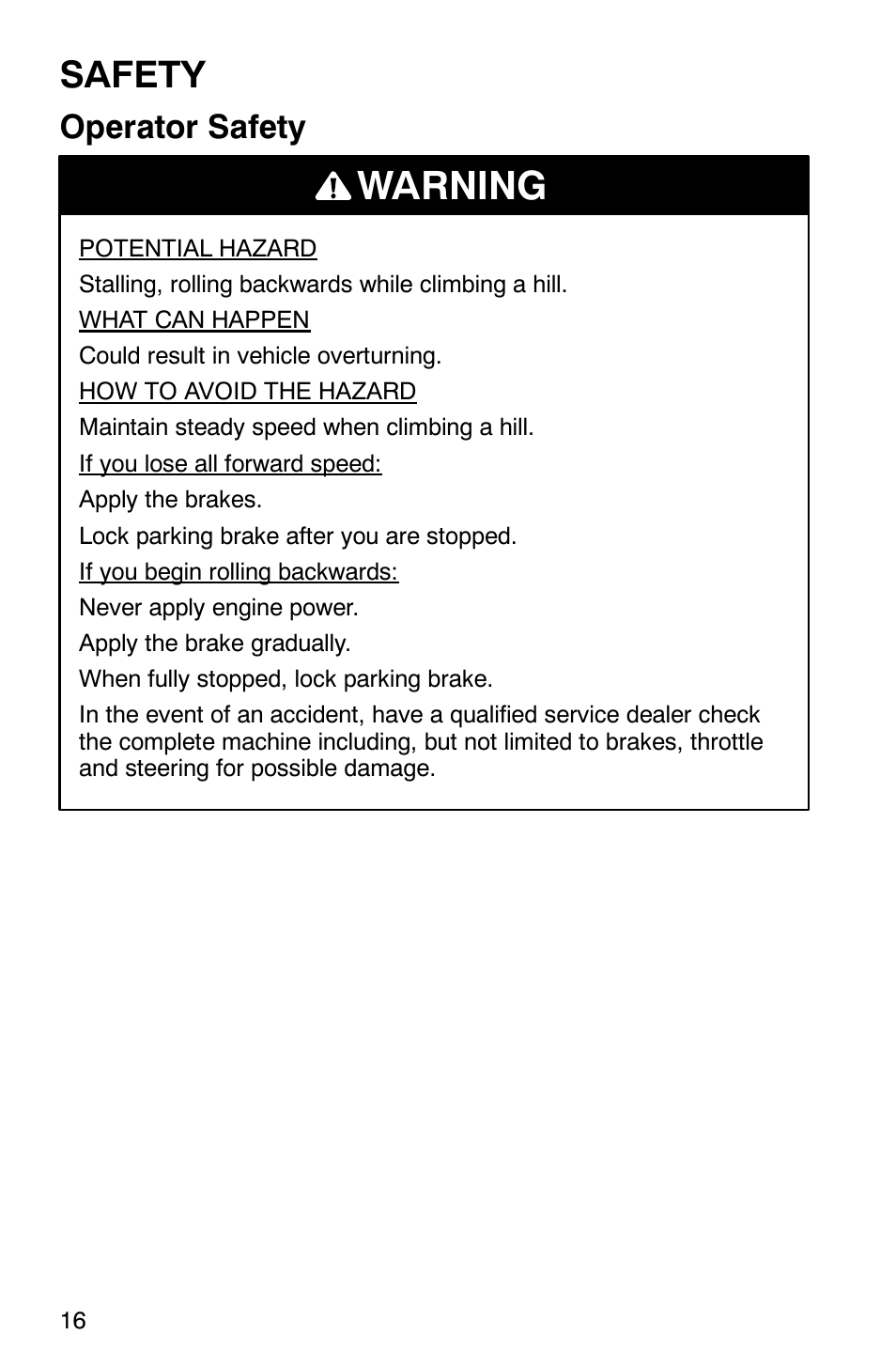 Warning, Safety, Operator safety | Polaris Series 10 Ranger 425 2x4 User Manual | Page 18 / 121