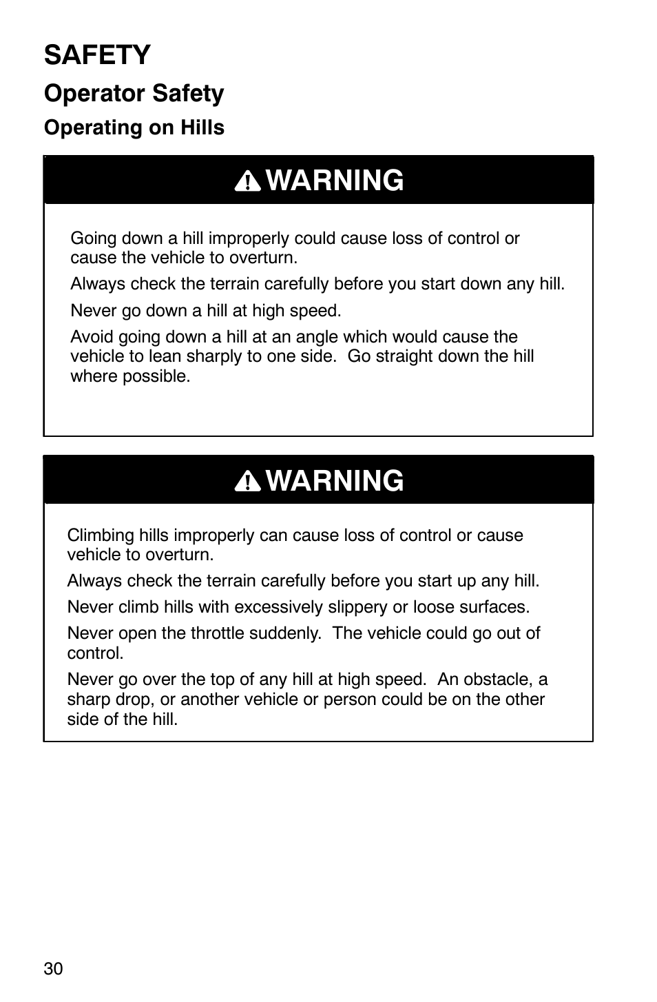 Warning, Safety, Operator safety | Polaris Series 10 Ranger 425 2x4 User Manual | Page 32 / 121