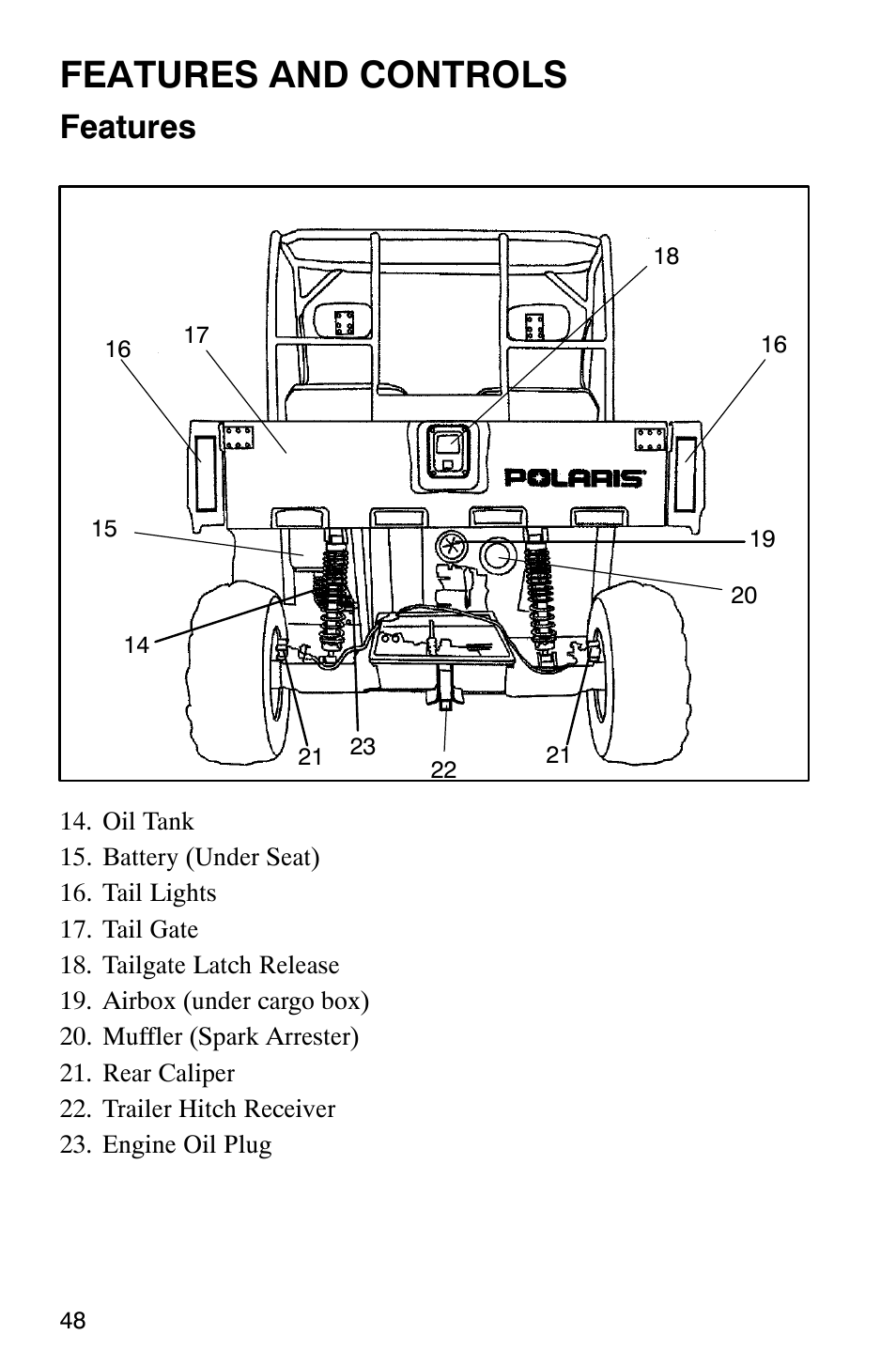 Features and controls, Features | Polaris Series 10 Ranger 425 2x4 User Manual | Page 50 / 121