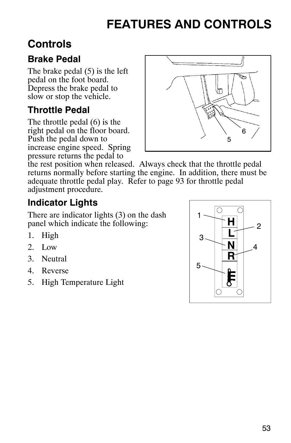 Features and controls, Controls, Hl n r | Polaris Series 10 Ranger 425 2x4 User Manual | Page 55 / 121