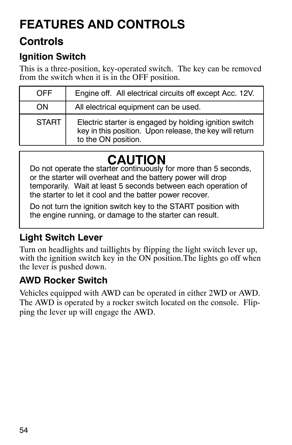 Caution, Features and controls, Controls | Polaris Series 10 Ranger 425 2x4 User Manual | Page 56 / 121