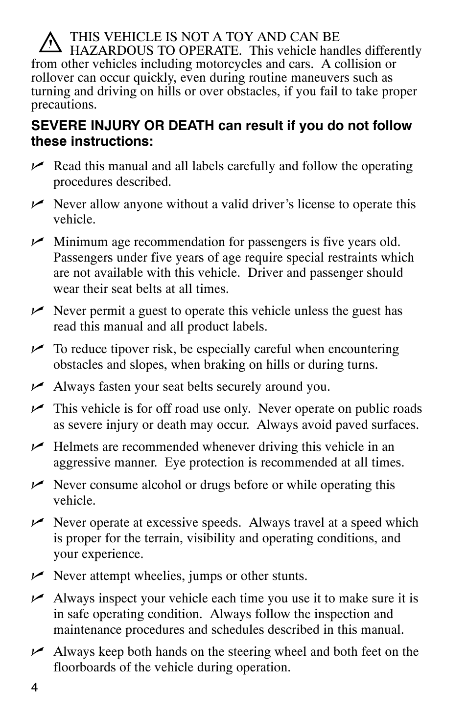 Polaris Series 10 Ranger 425 2x4 User Manual | Page 6 / 121