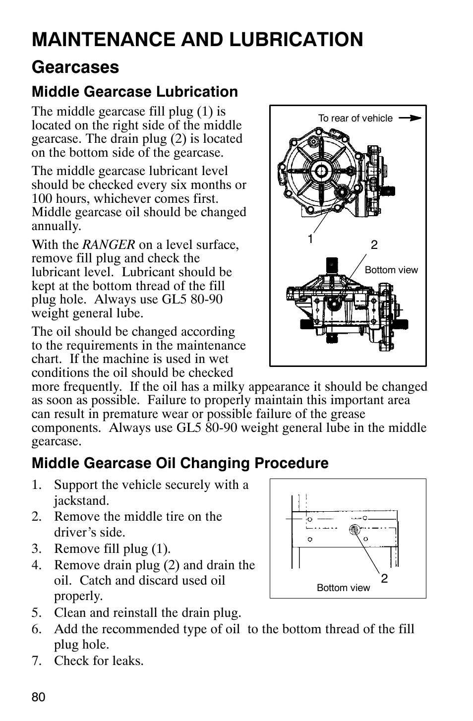 Maintenance and lubrication, Gearcases | Polaris Series 10 Ranger 425 2x4 User Manual | Page 82 / 121