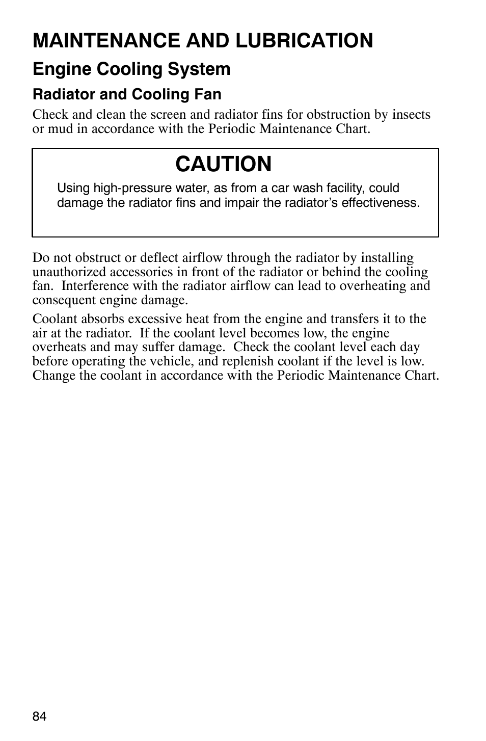 Caution, Maintenance and lubrication, Engine cooling system | Polaris Series 10 Ranger 425 2x4 User Manual | Page 86 / 121