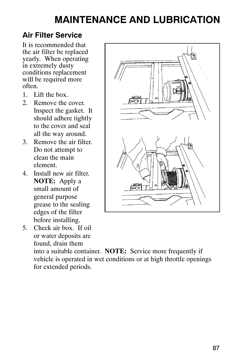Maintenance and lubrication | Polaris Series 10 Ranger 425 2x4 User Manual | Page 89 / 121