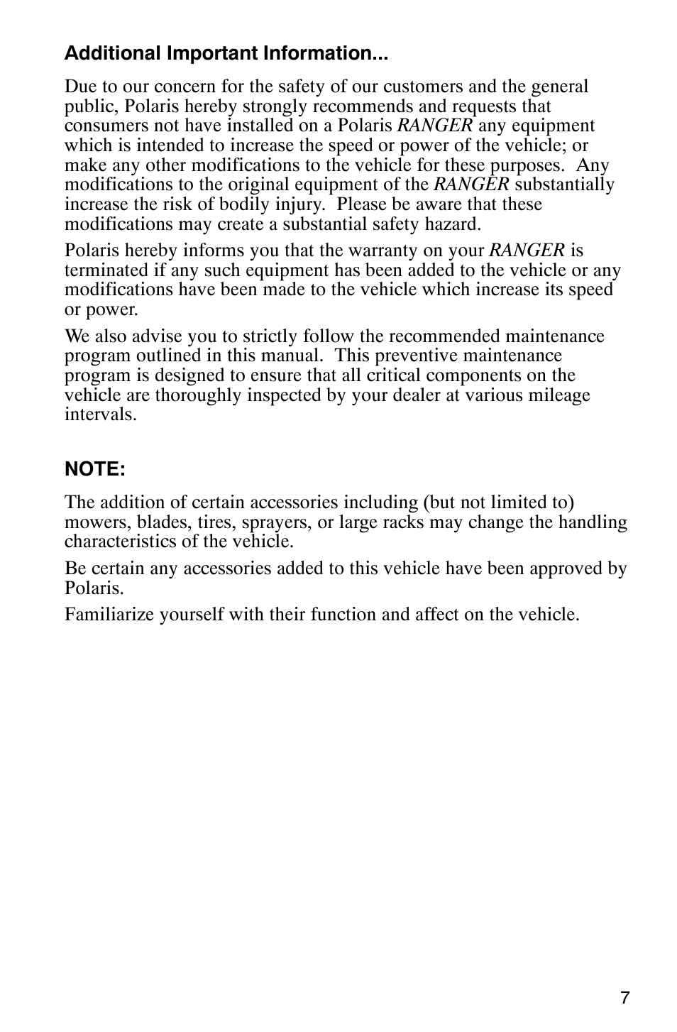 Polaris Series 10 Ranger 425 2x4 User Manual | Page 9 / 121