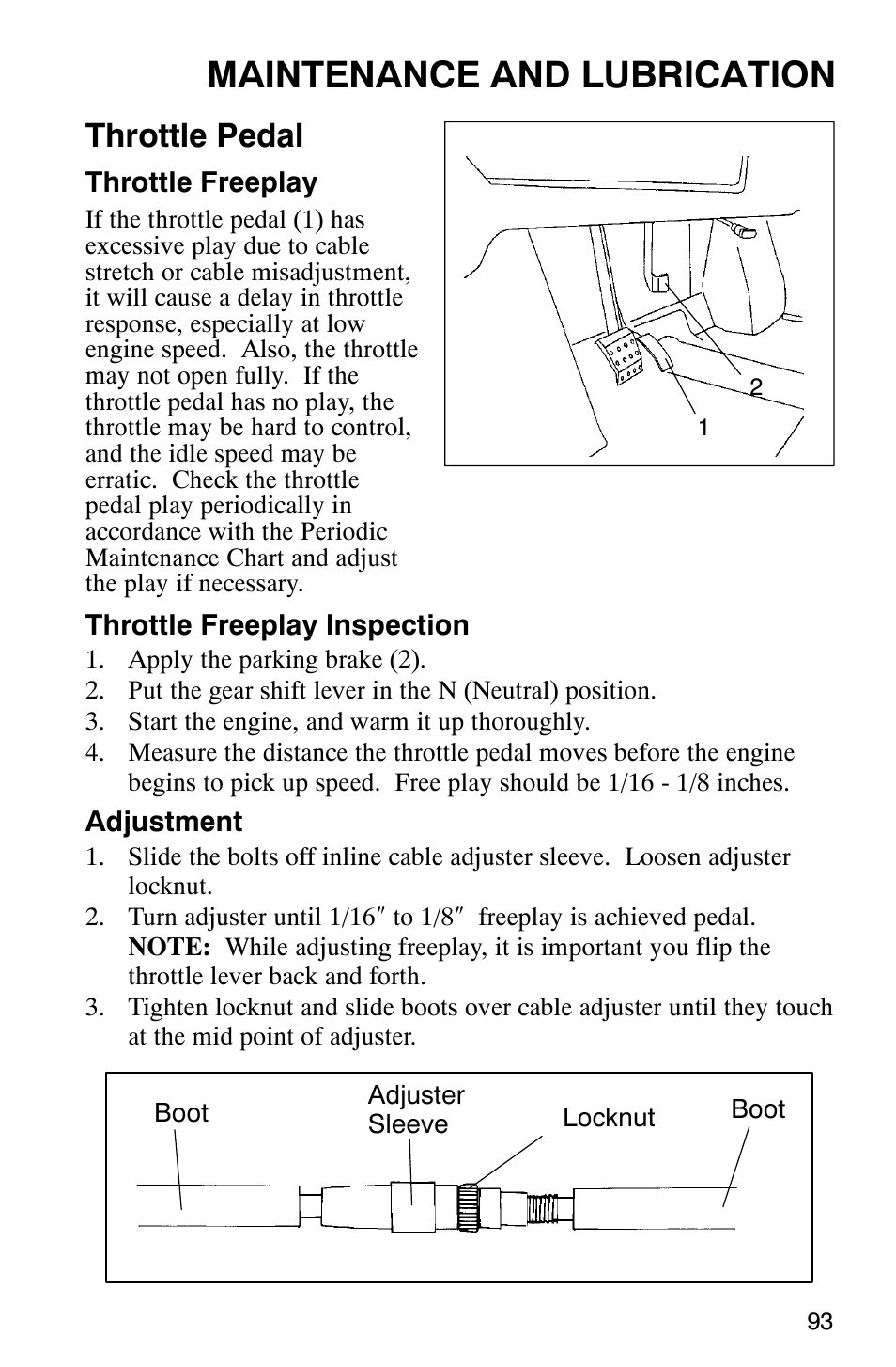 Maintenance and lubrication, Throttle pedal | Polaris Series 10 Ranger 425 2x4 User Manual | Page 95 / 121