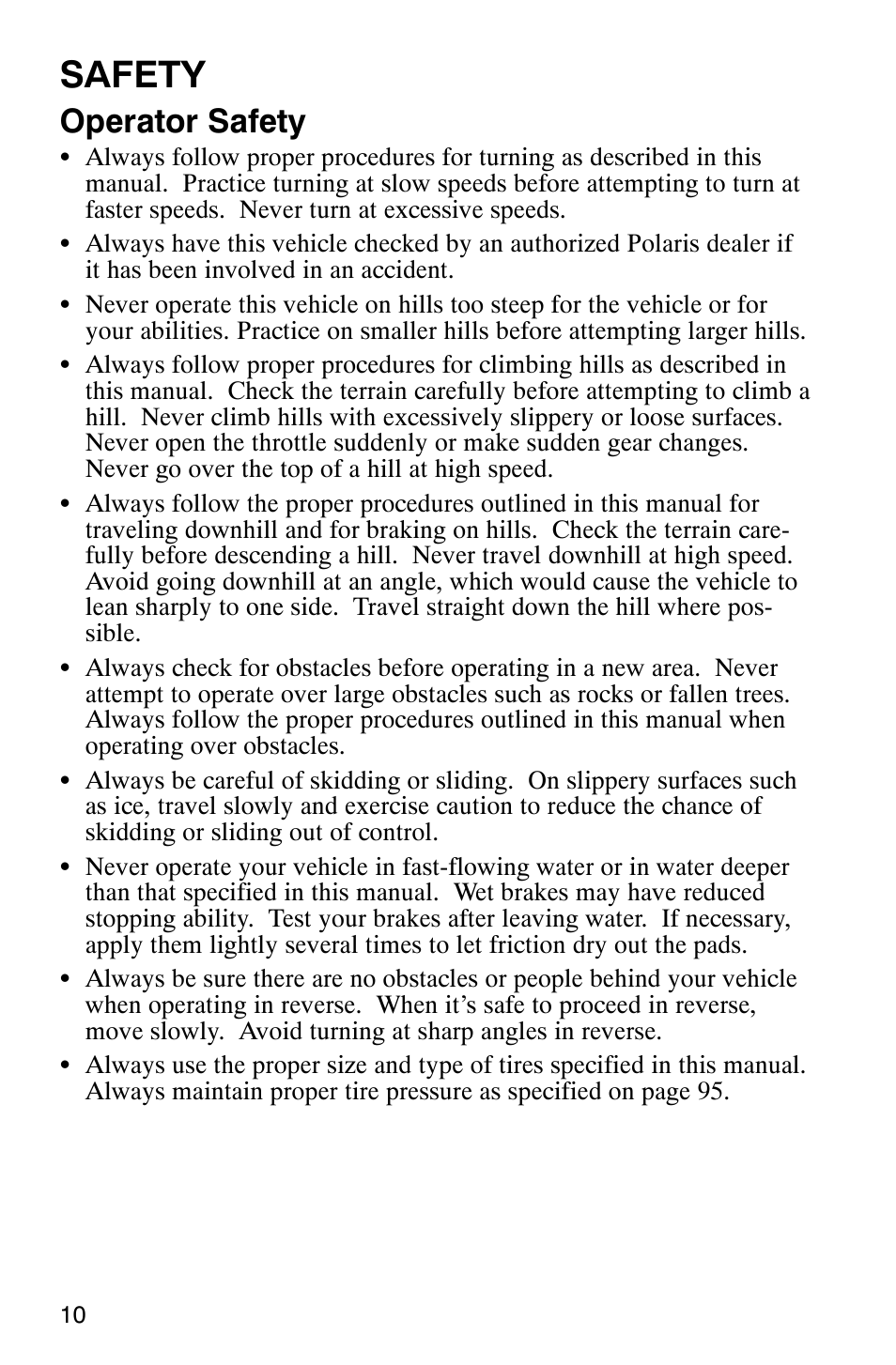 Safety, Operator safety | Polaris Series 11 Ranger User Manual | Page 12 / 106