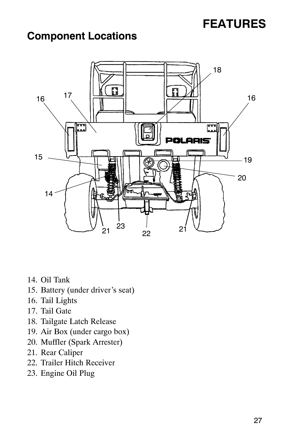 Features, Component locations | Polaris Series 11 Ranger User Manual | Page 29 / 106