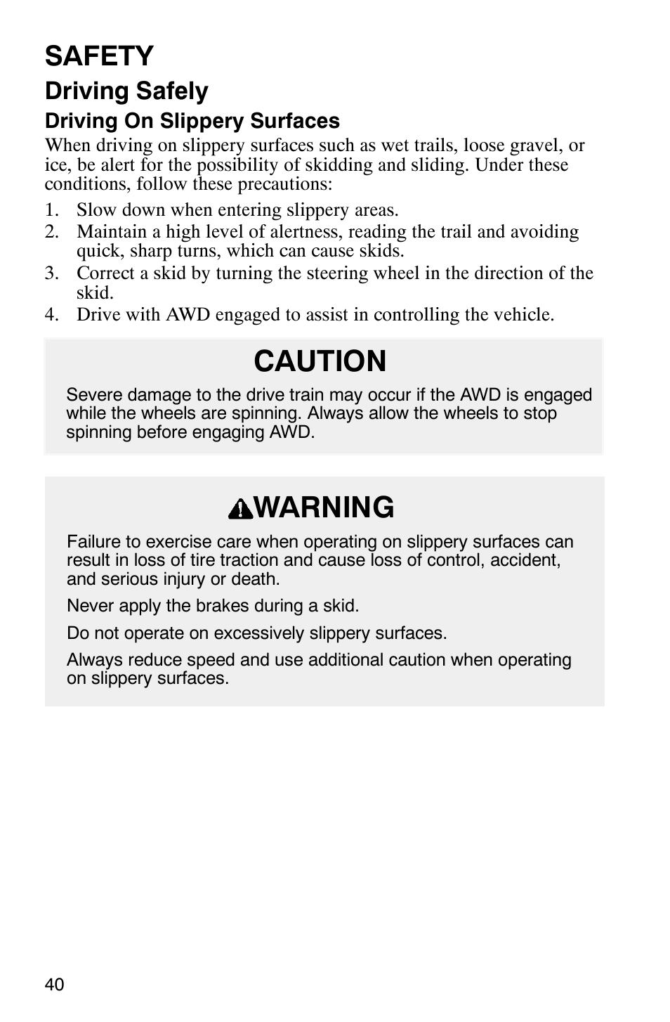 Caution warning, Safety, Driving safely | Polaris Series 11 Ranger User Manual | Page 42 / 106