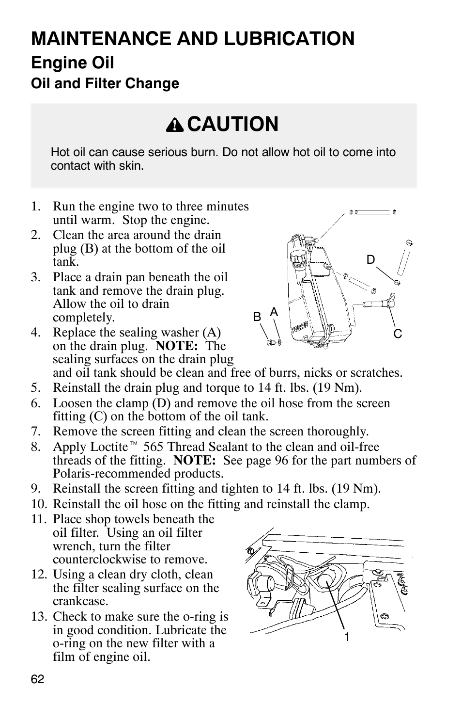 Caution, Maintenance and lubrication, Engine oil | Polaris Series 11 Ranger User Manual | Page 64 / 106