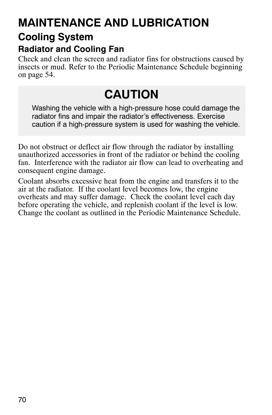Caution, Maintenance and lubrication, Cooling system | Polaris Series 11 Ranger User Manual | Page 72 / 106