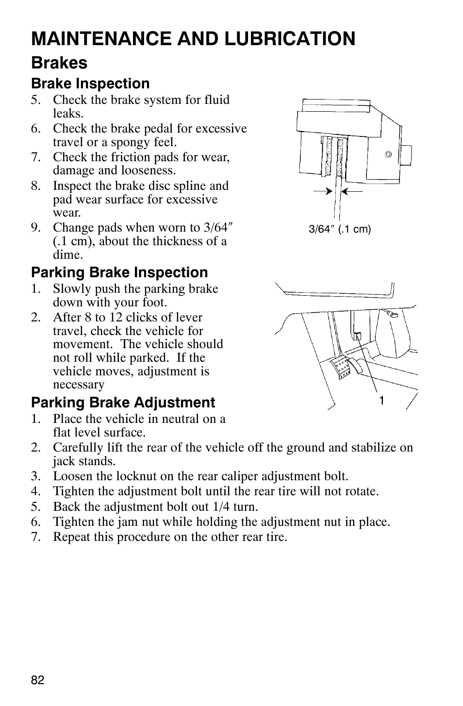 Maintenance and lubrication, Brakes | Polaris Series 11 Ranger User Manual | Page 84 / 106