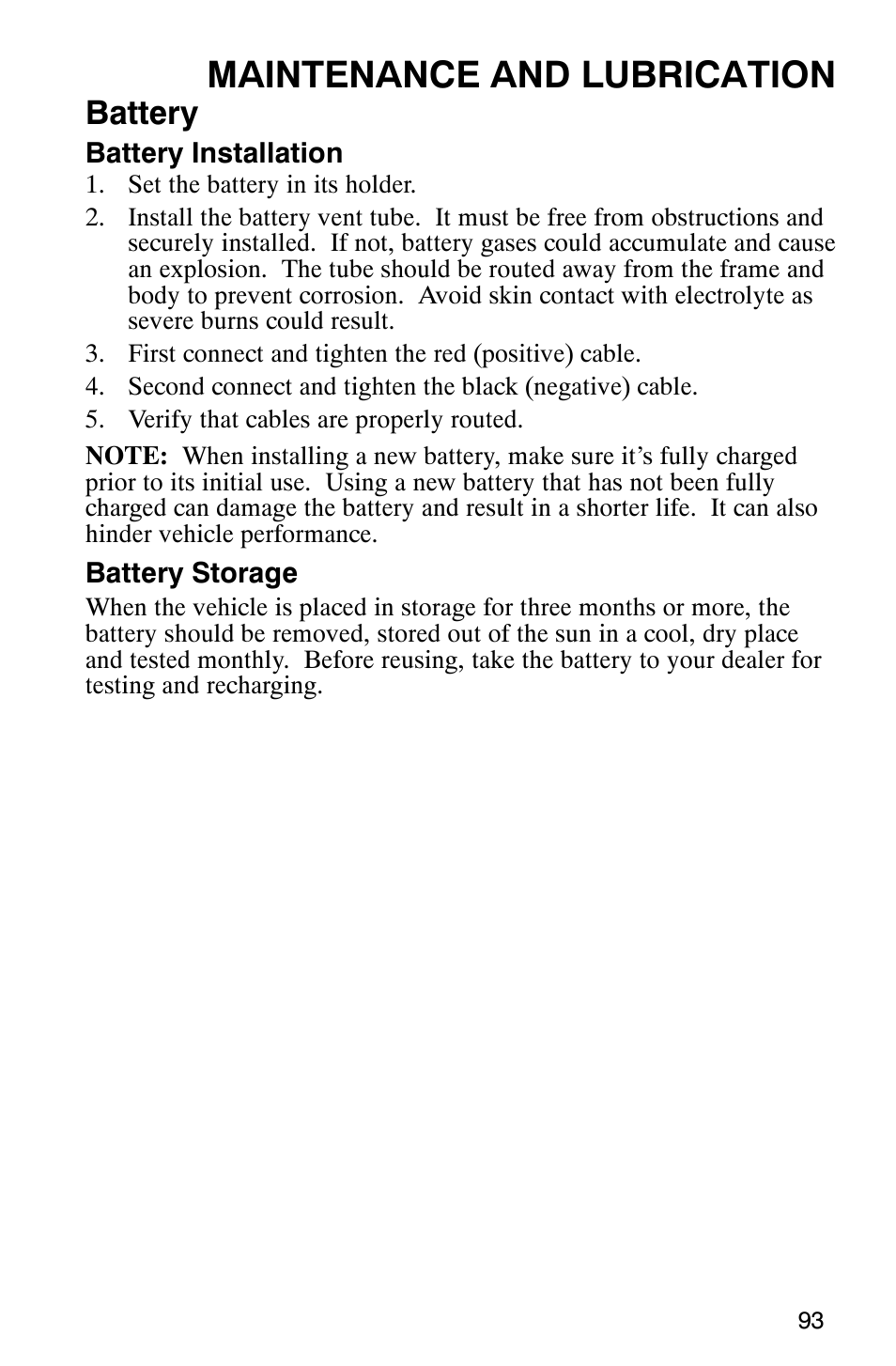 Maintenance and lubrication, Battery | Polaris Series 11 Ranger User Manual | Page 95 / 106
