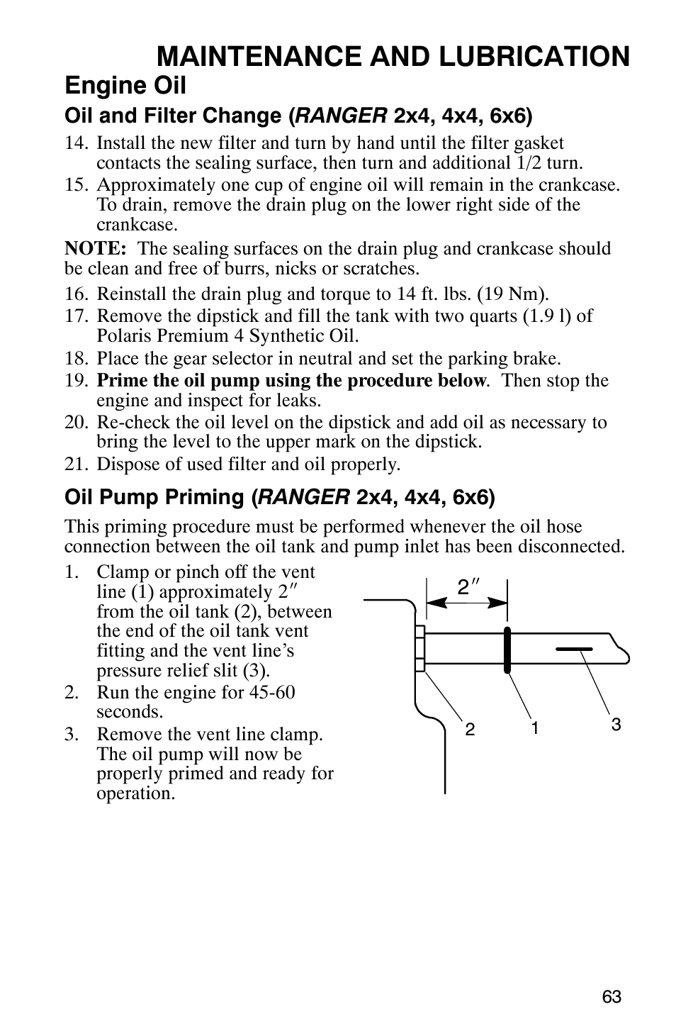 Maintenance and lubrication, Engine oil | Polaris Series 11 Polaris Ranger 4x4 User Manual | Page 65 / 118