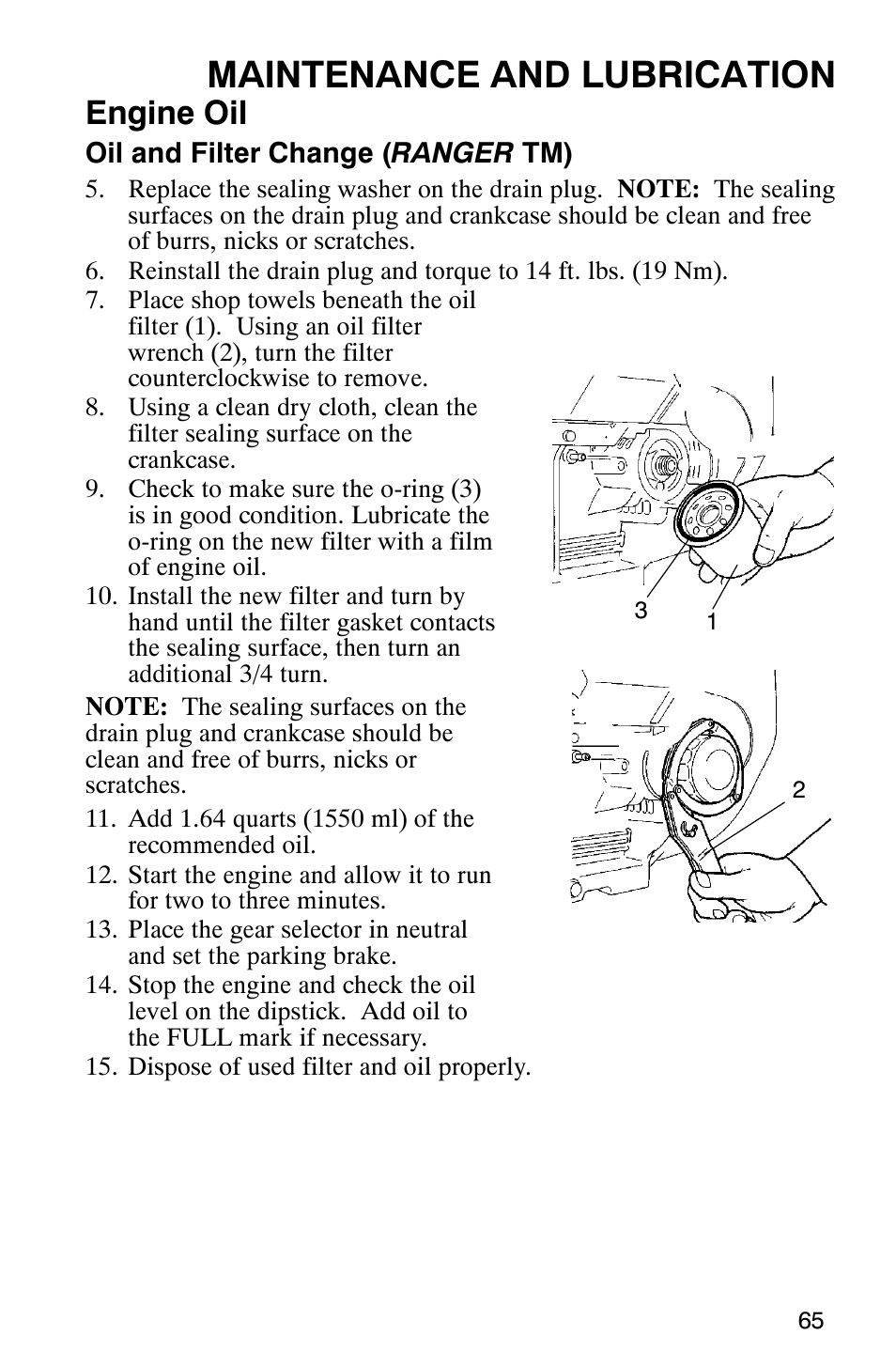 Maintenance and lubrication, Engine oil | Polaris Series 11 Polaris Ranger 4x4 User Manual | Page 67 / 118