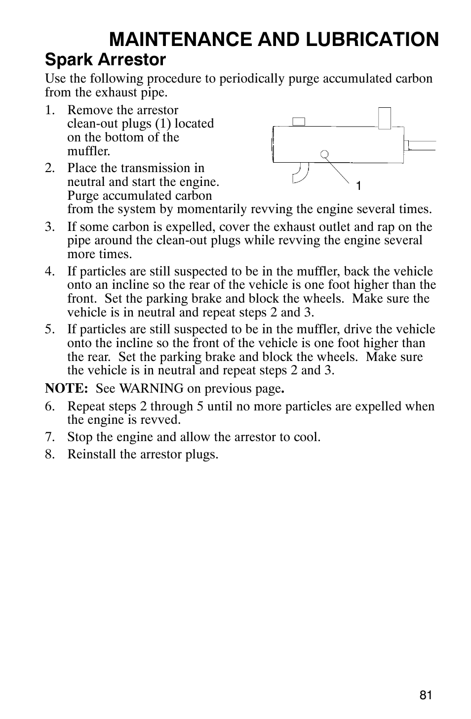 Maintenance and lubrication, Spark arrestor | Polaris Series 11 Polaris Ranger 4x4 User Manual | Page 83 / 118