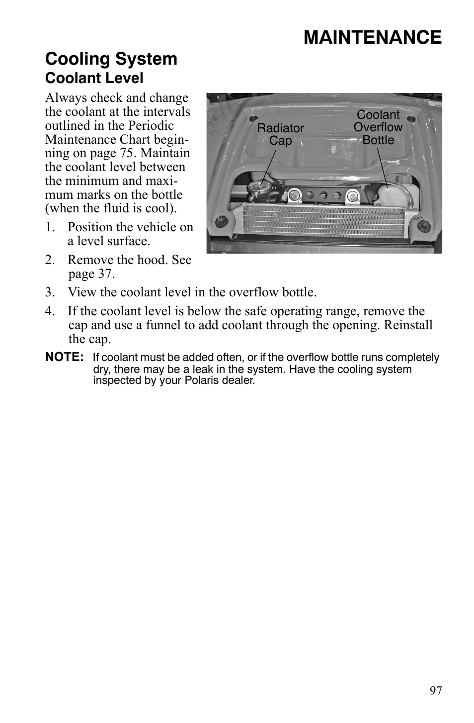 Maintenance, Cooling system | Polaris 2008 Ranger RZR User Manual | Page 100 / 146