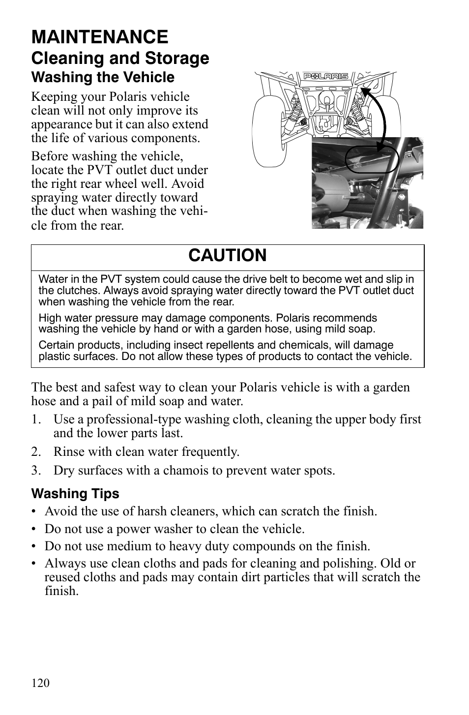 Maintenance, Cleaning and storage, Caution | Polaris 2008 Ranger RZR User Manual | Page 123 / 146