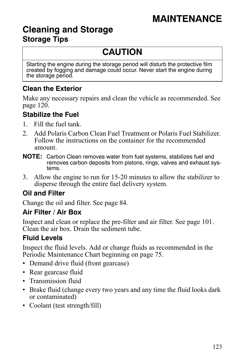 Maintenance, Cleaning and storage, Caution | Polaris 2008 Ranger RZR User Manual | Page 126 / 146