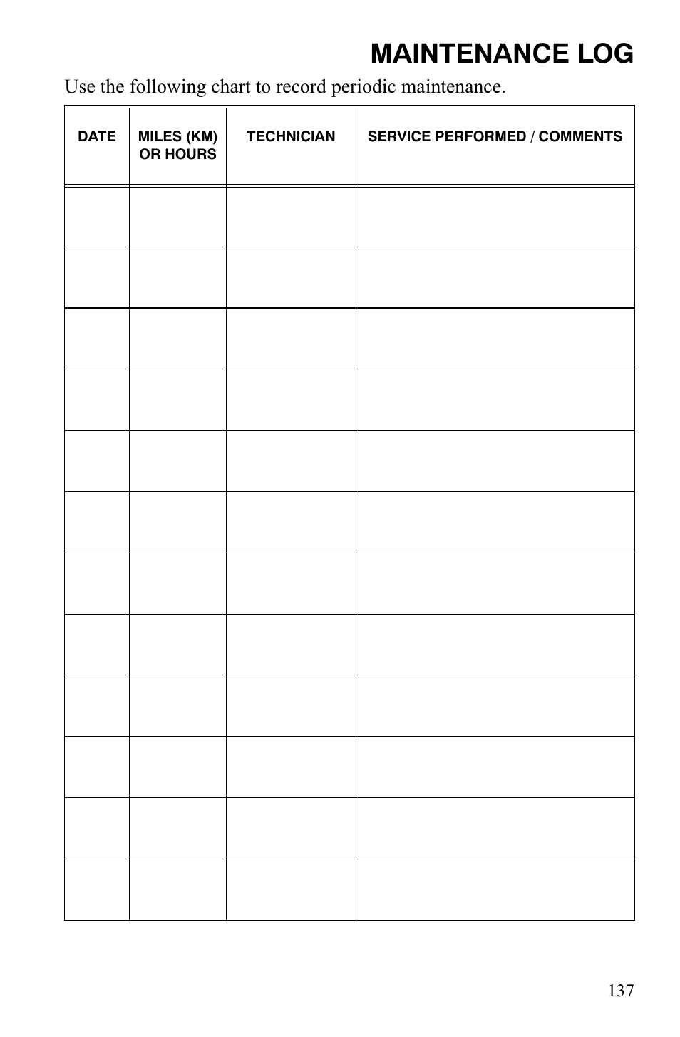 Maintenance log | Polaris 2008 Ranger RZR User Manual | Page 140 / 146