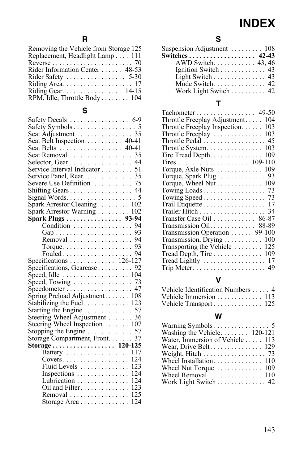 Index | Polaris 2008 Ranger RZR User Manual | Page 146 / 146