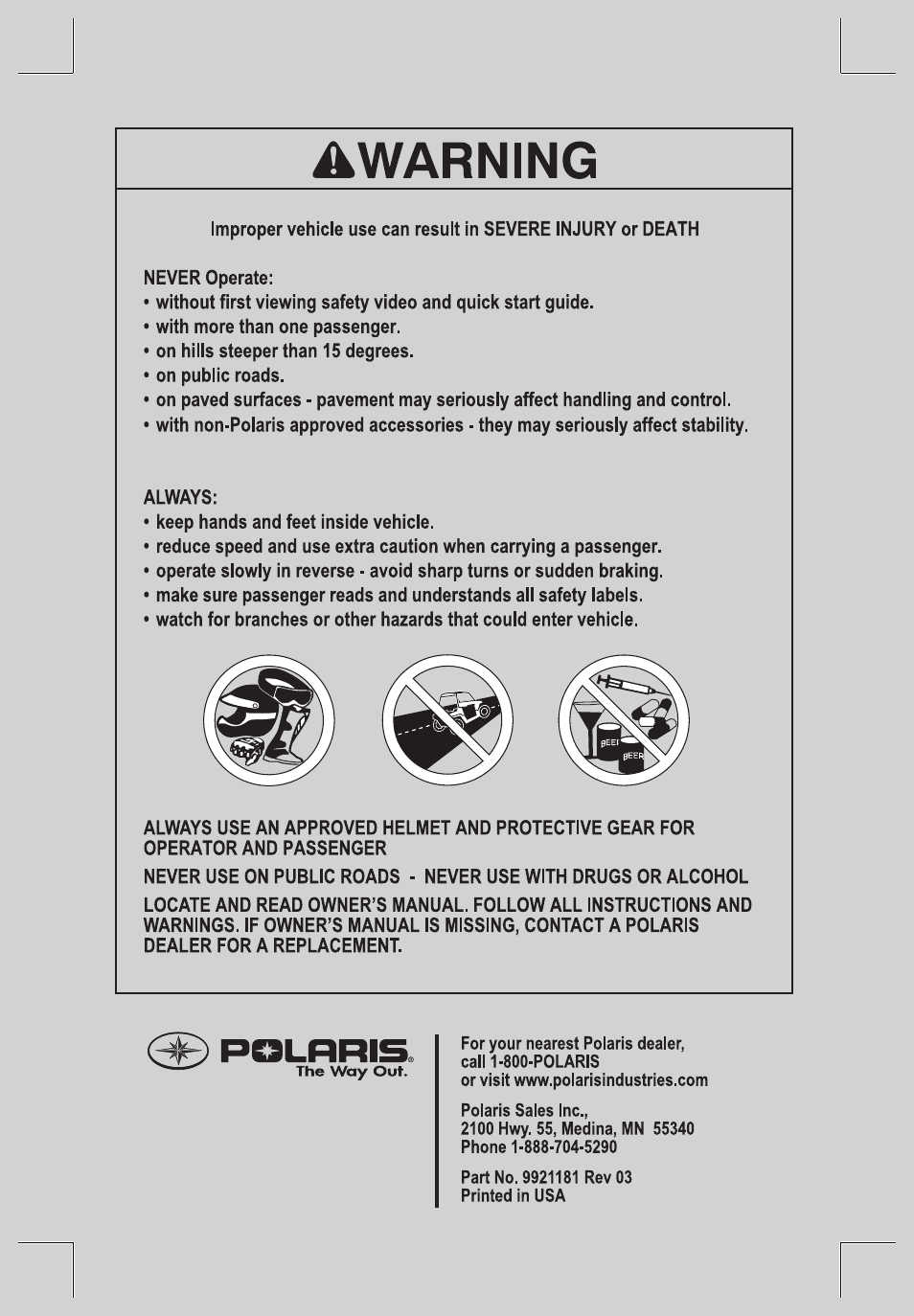Polaris 2008 Ranger RZR User Manual | Page 2 / 146