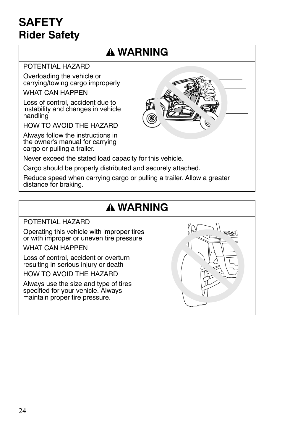 Safety, Rider safety warning, Warning | Polaris 2008 Ranger RZR User Manual | Page 27 / 146