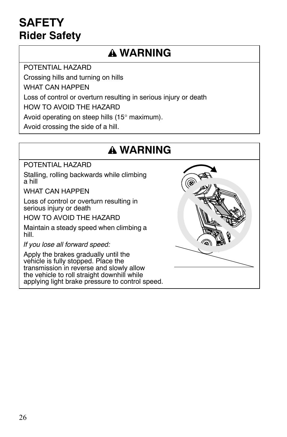 Safety, Rider safety warning, Warning | Polaris 2008 Ranger RZR User Manual | Page 29 / 146