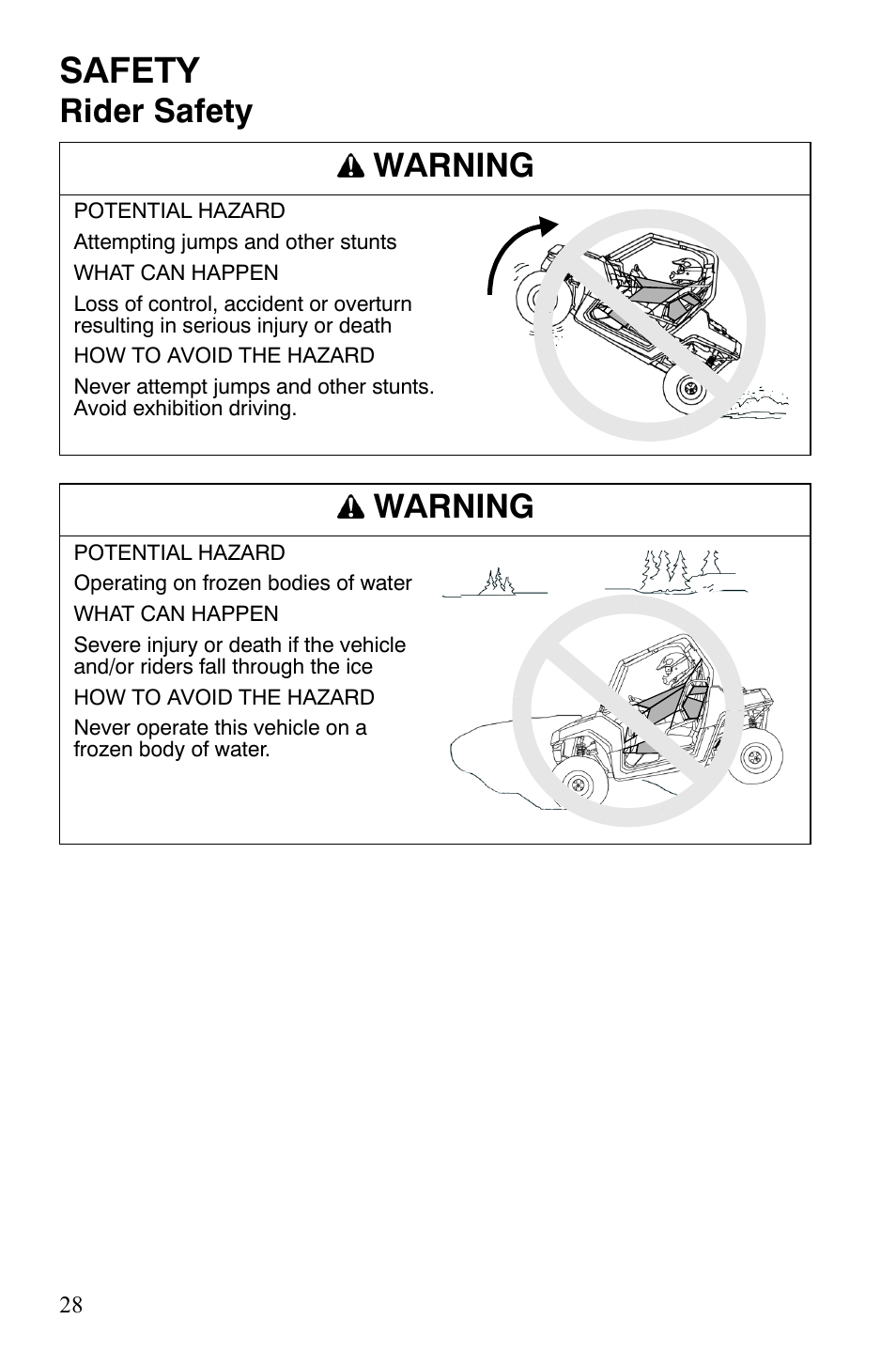 Safety, Rider safety warning, Warning | Polaris 2008 Ranger RZR User Manual | Page 31 / 146