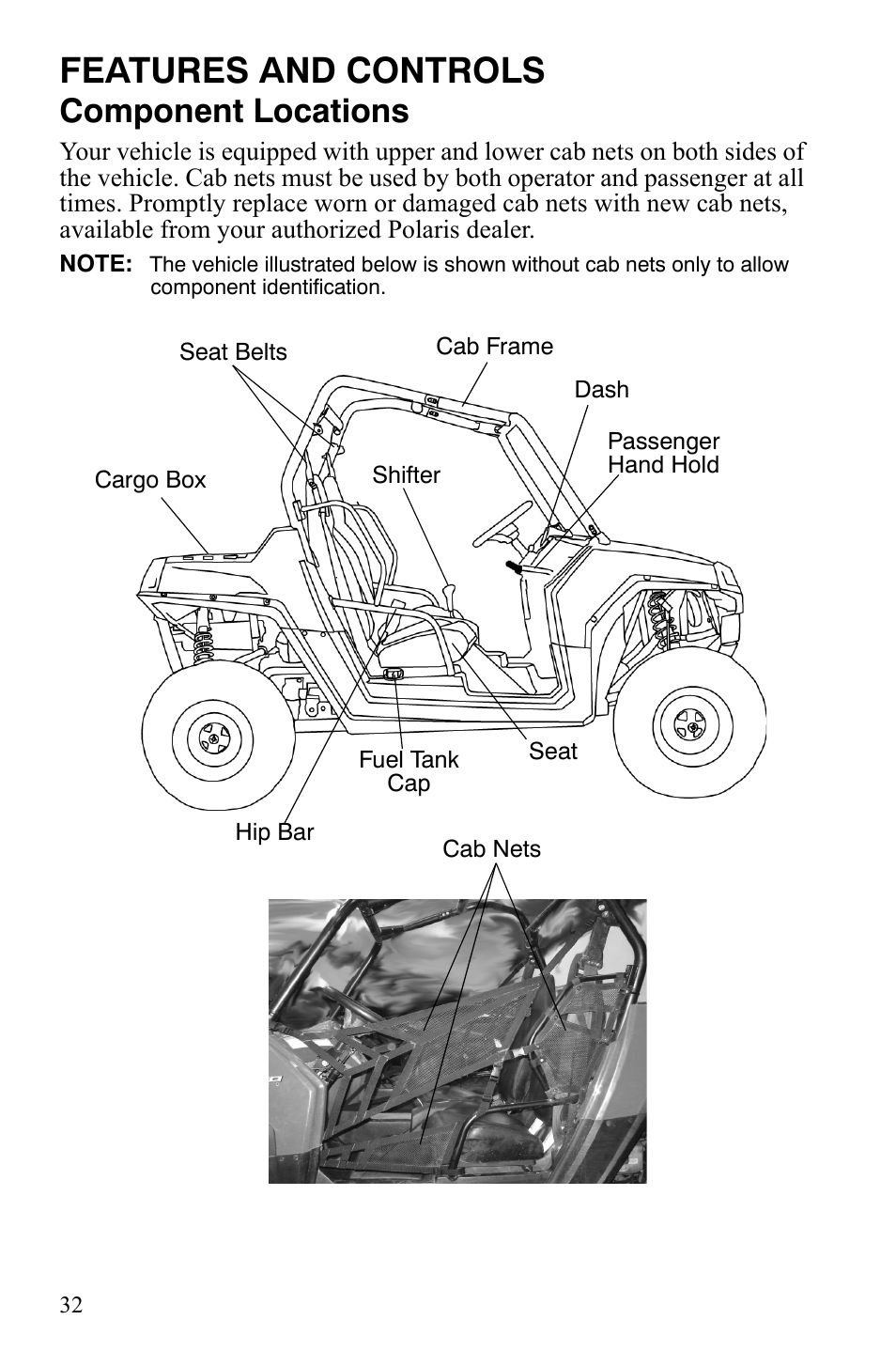 Features and controls, Component locations | Polaris 2008 Ranger RZR User Manual | Page 35 / 146