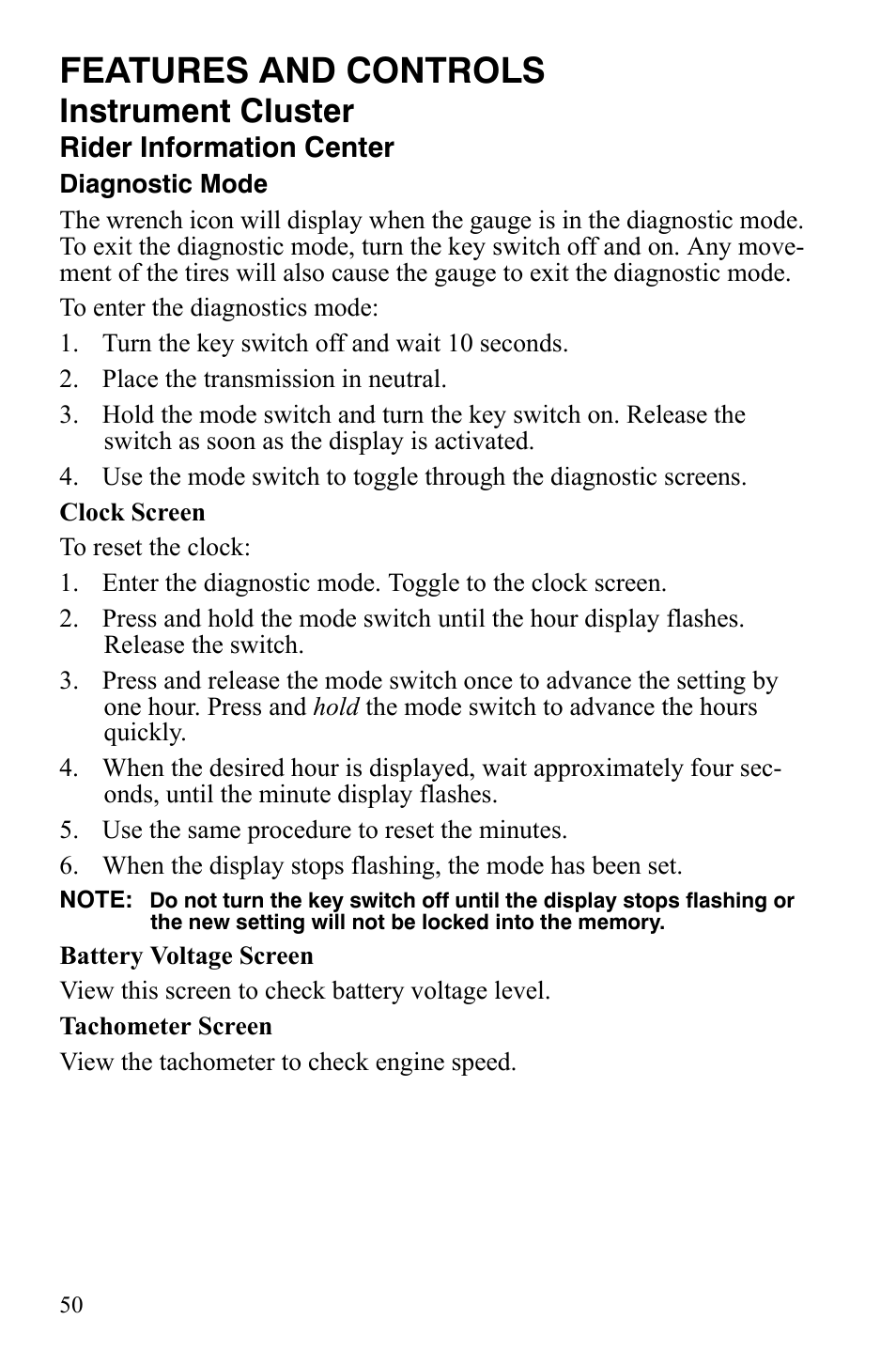 Features and controls, Instrument cluster | Polaris 2008 Ranger RZR User Manual | Page 53 / 146