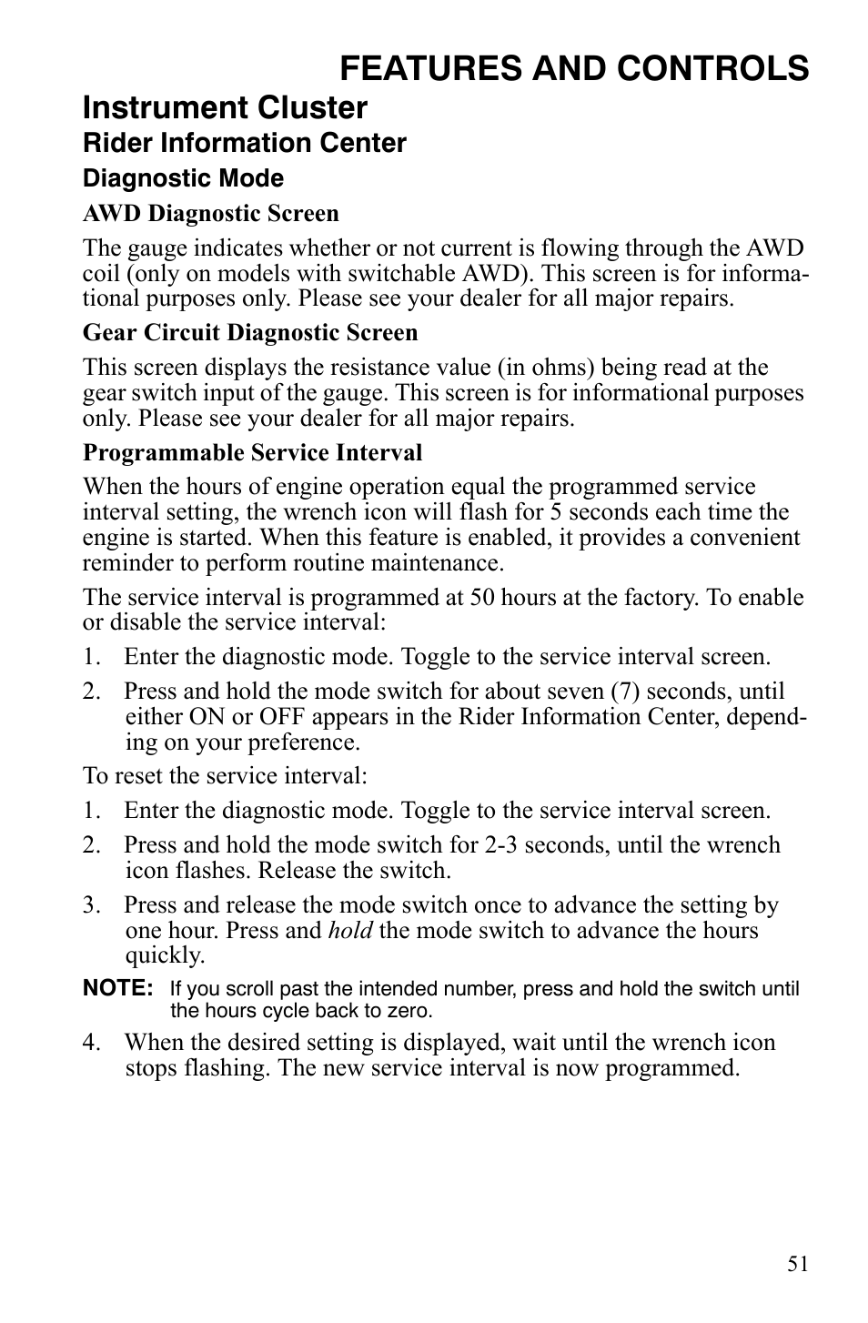 Features and controls, Instrument cluster | Polaris 2008 Ranger RZR User Manual | Page 54 / 146