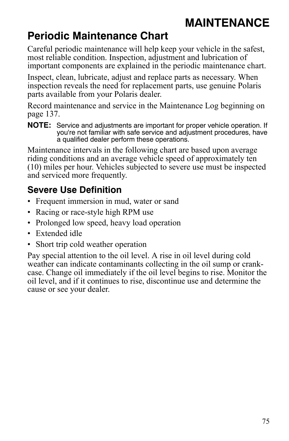 Maintenance, Periodic maintenance chart | Polaris 2008 Ranger RZR User Manual | Page 78 / 146