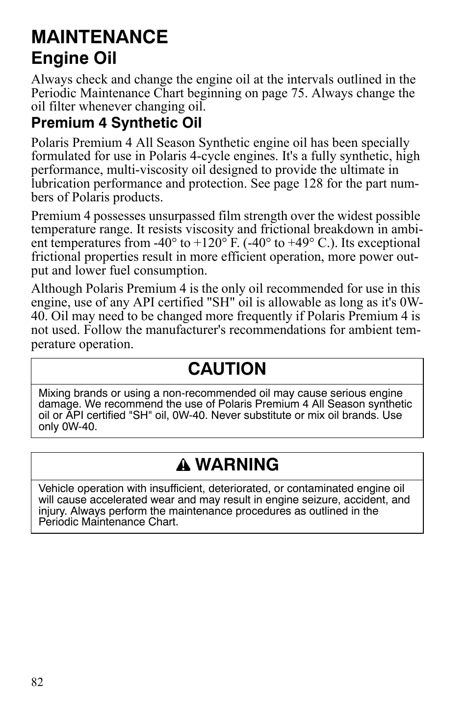 Maintenance, Engine oil, Caution | Warning | Polaris 2008 Ranger RZR User Manual | Page 85 / 146