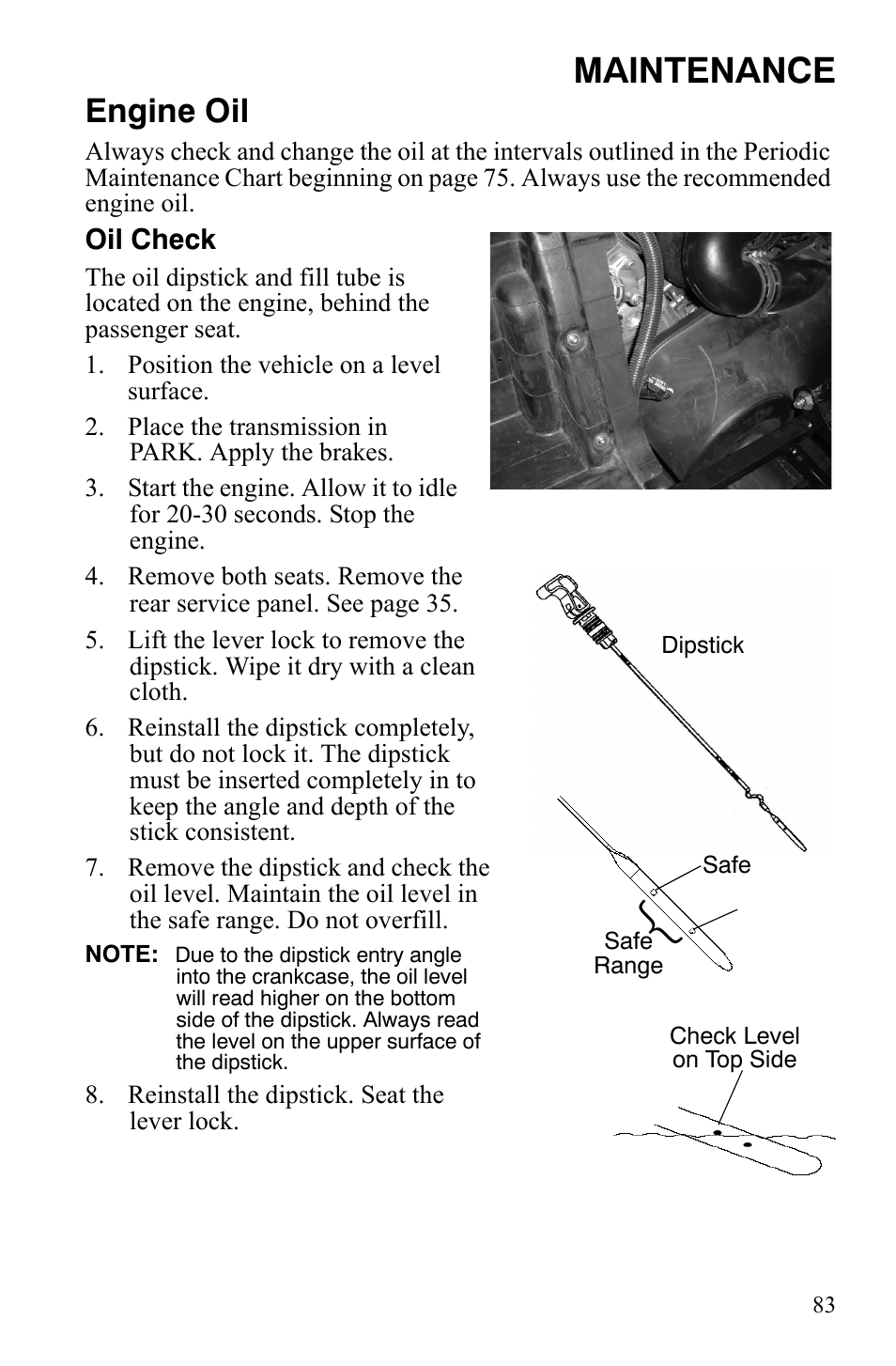 Maintenance, Engine oil | Polaris 2008 Ranger RZR User Manual | Page 86 / 146