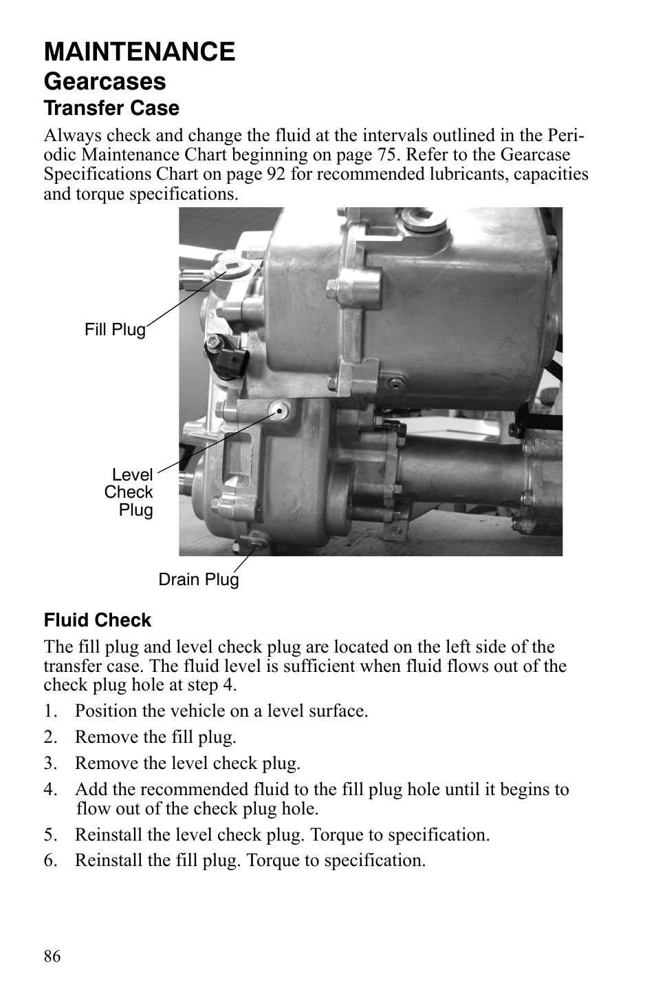 Maintenance, Gearcases | Polaris 2008 Ranger RZR User Manual | Page 89 / 146