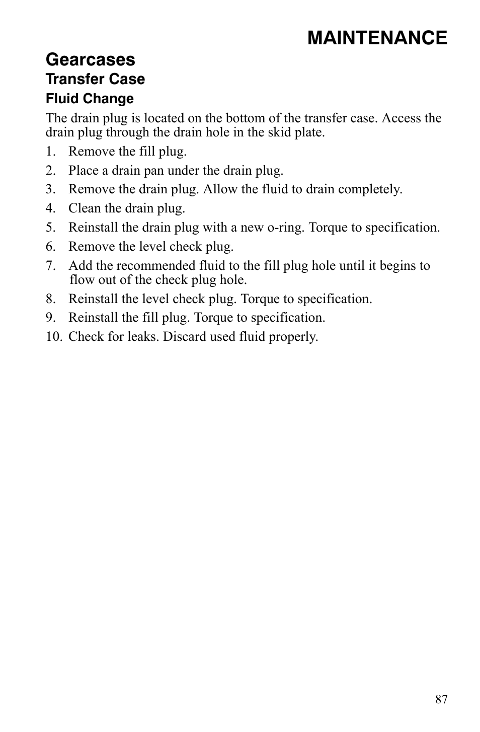 Maintenance, Gearcases | Polaris 2008 Ranger RZR User Manual | Page 90 / 146