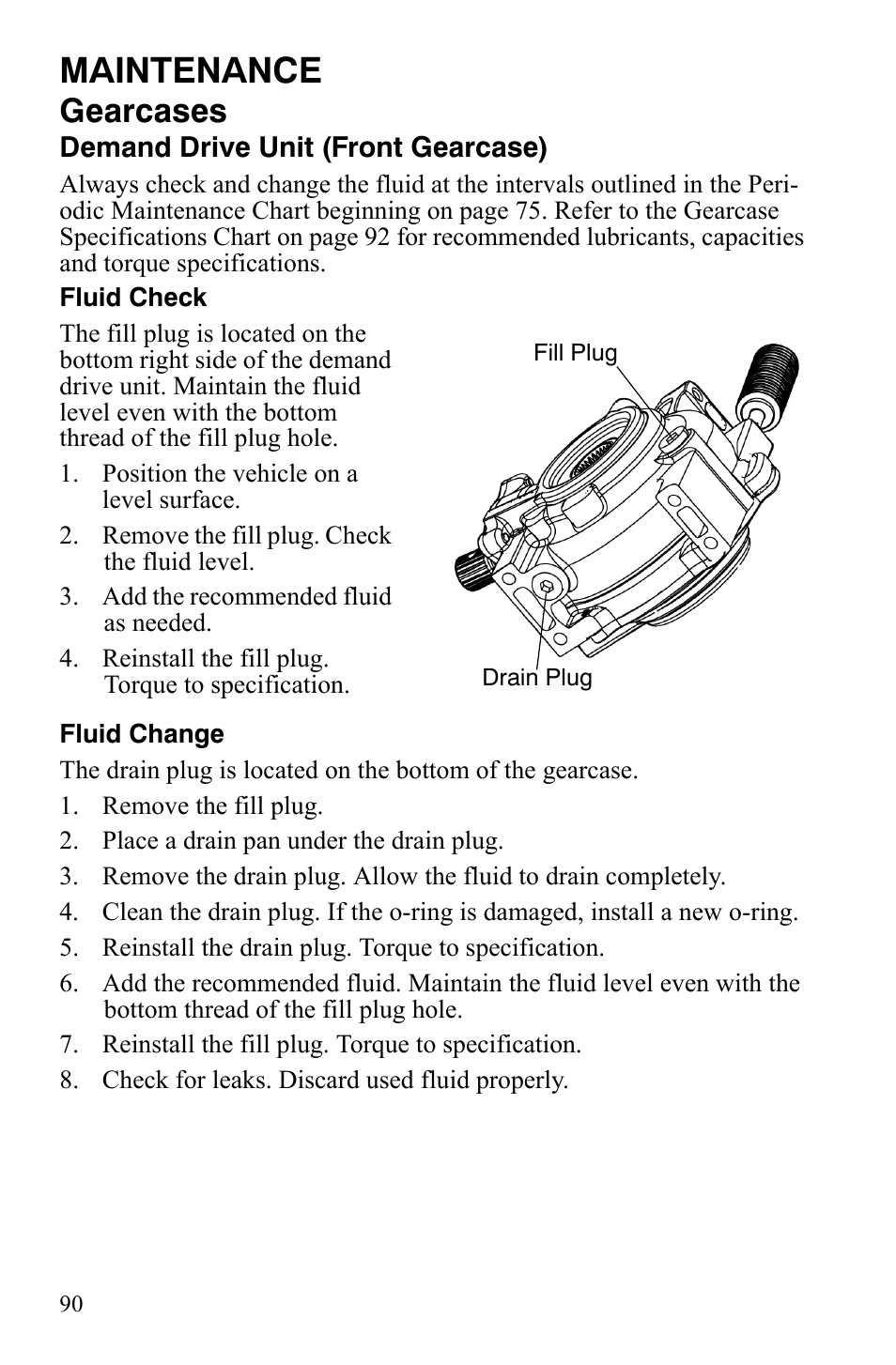 Maintenance, Gearcases | Polaris 2008 Ranger RZR User Manual | Page 93 / 146