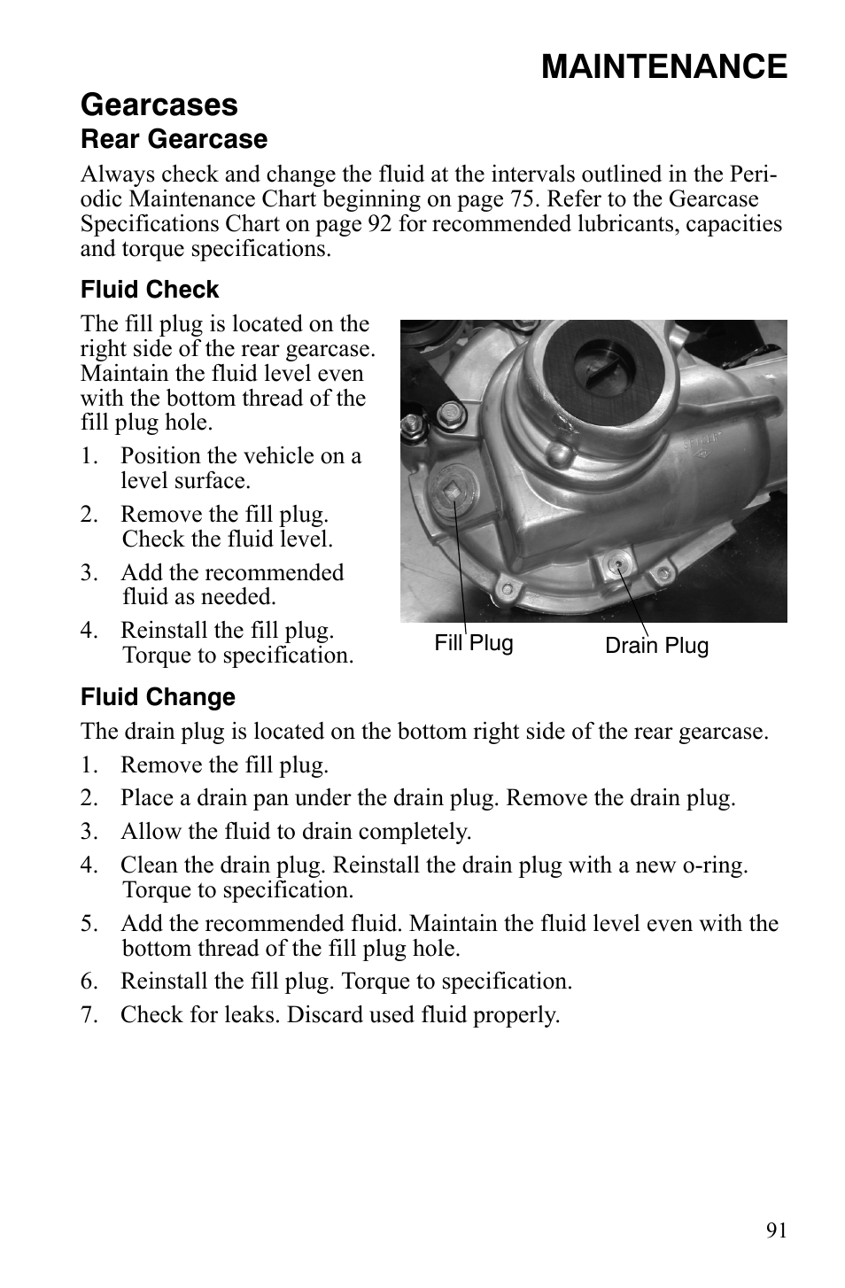 Maintenance, Gearcases | Polaris 2008 Ranger RZR User Manual | Page 94 / 146