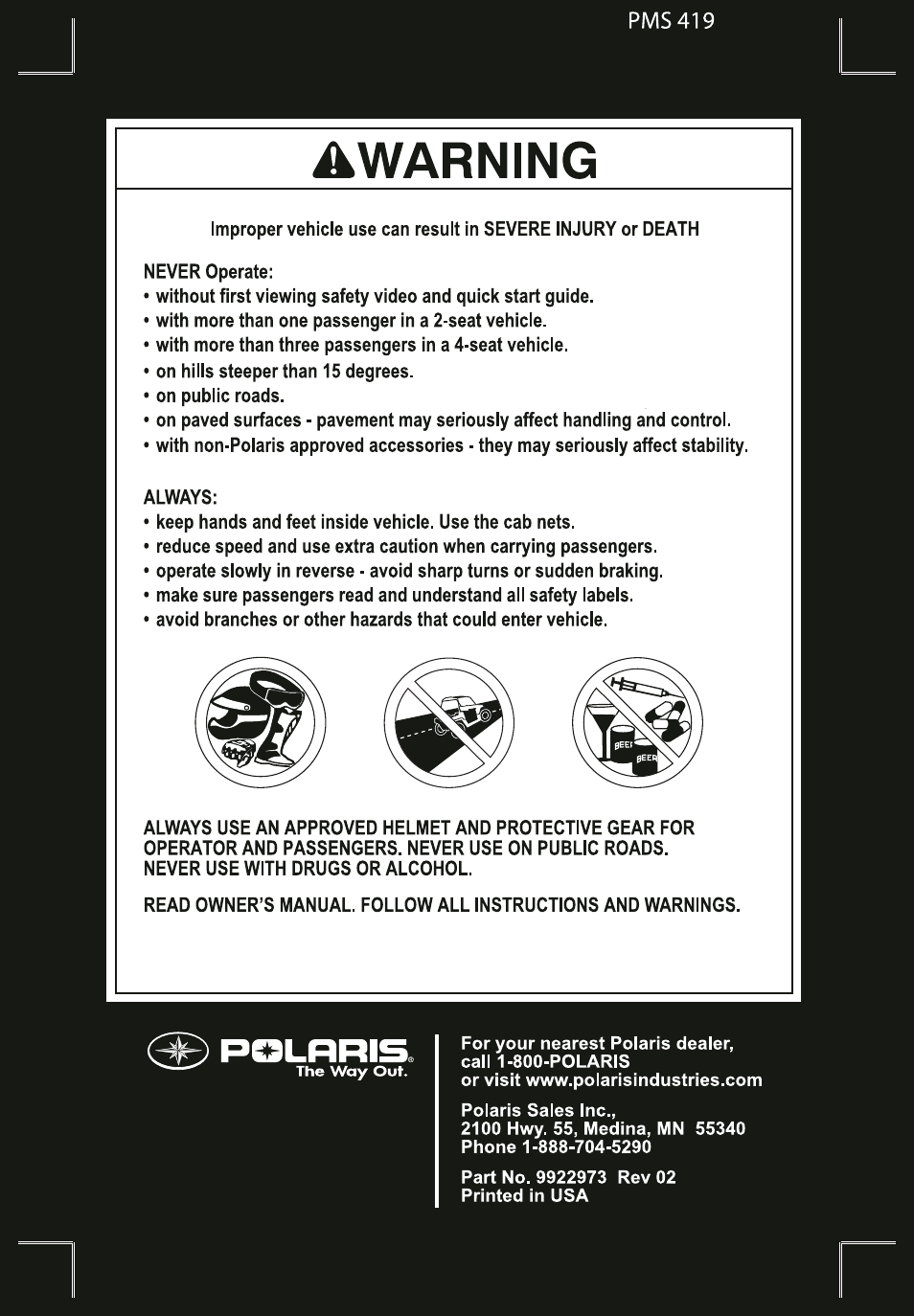 Polaris 2011 RZR User Manual | Page 4 / 148