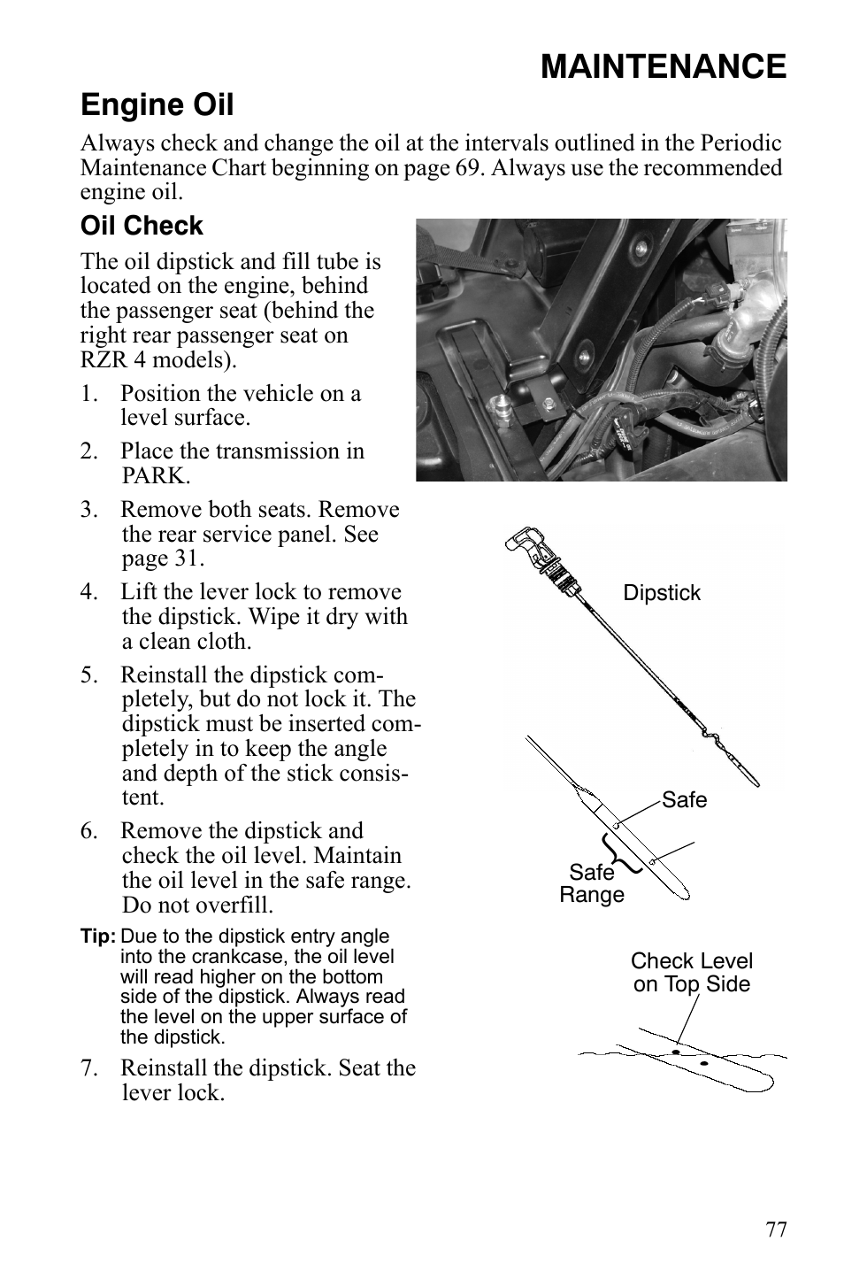 Maintenance, Engine oil | Polaris 2011 RZR User Manual | Page 81 / 148