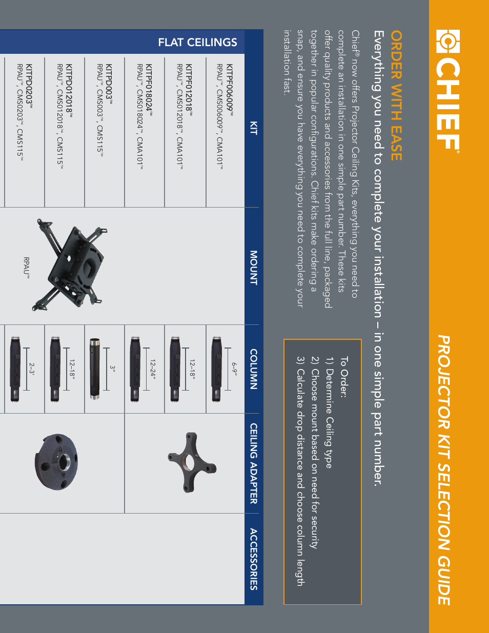 Projector kit selection guide, Order with e a se, Flat ceilings | Chief Manufacturing Projector Ceiling Kit User Manual | Page 2 / 4