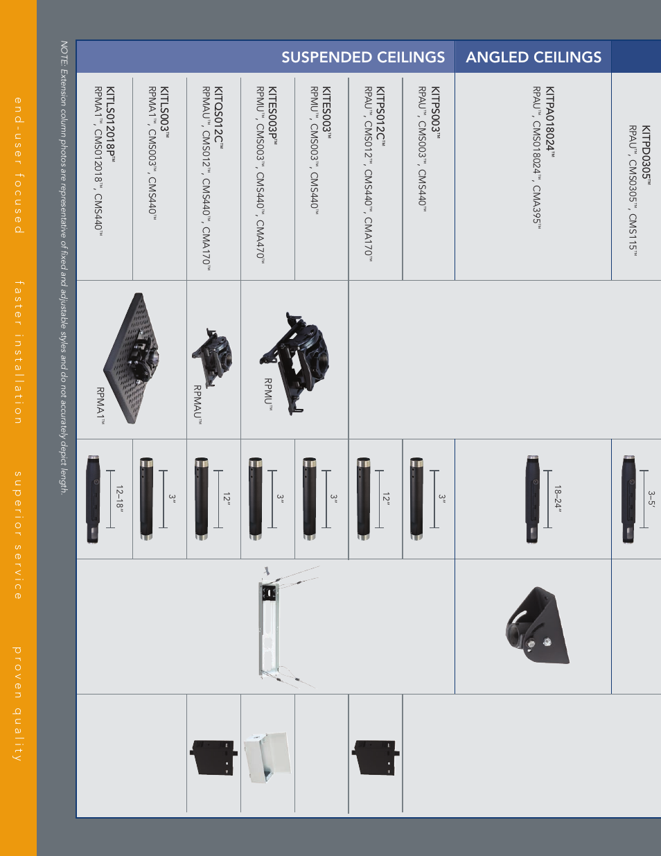 Suspended ceilings, Angled ceilings | Chief Manufacturing Projector Ceiling Kit User Manual | Page 3 / 4