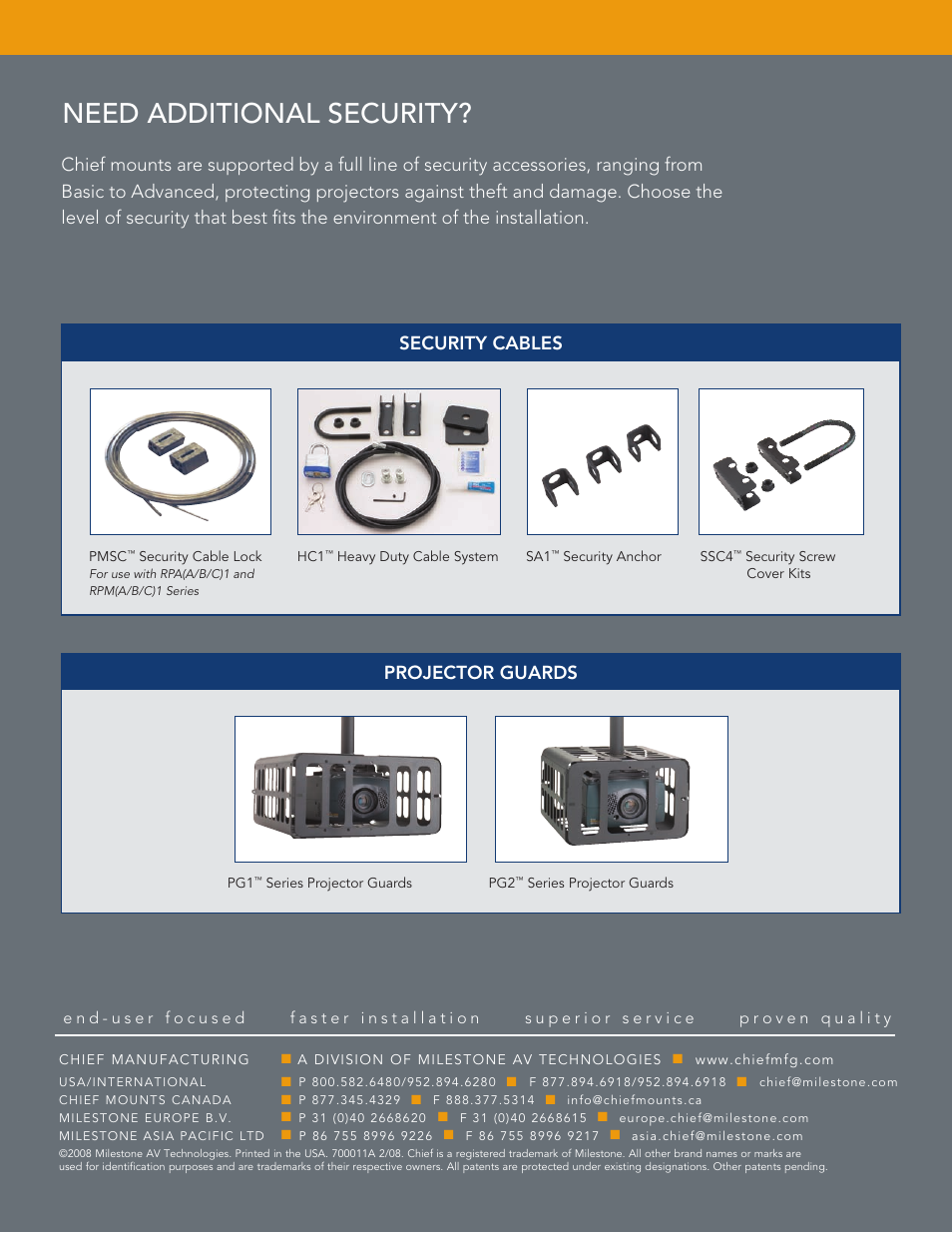 Need additional security, Security cables, Projector guards | Chief Manufacturing Projector Ceiling Kit User Manual | Page 4 / 4