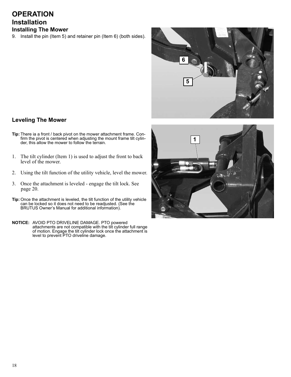 Operation, Installation | Polaris 2013 BRUTUS Accessory Mower User Manual | Page 19 / 47