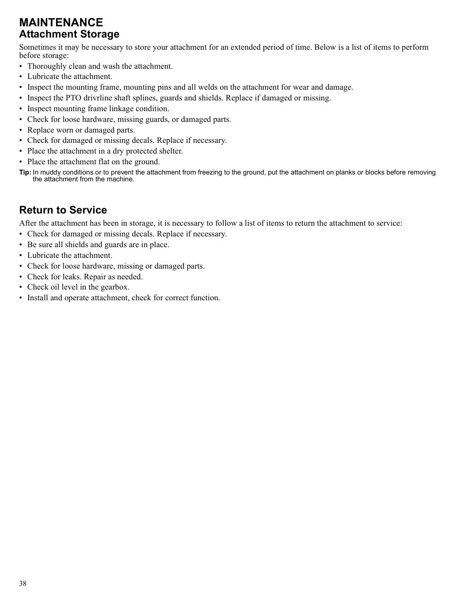 Maintenance, Attachment storage, Return to service | Polaris 2013 BRUTUS Accessory Mower User Manual | Page 39 / 47